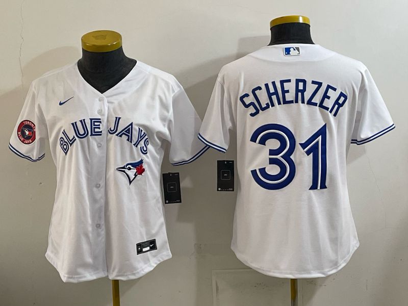 Women 2026 Nike Toronto Blue Jays #31 Scherzer White Game MLB Jersey 05->women mlb jersey->Women Jersey